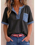Tivellea - Dames top van katoen met V-hals en denim details