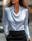 Laureline - Glimmende Blouse met Geplooide Kraag - Chic & Tijdloos