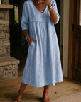 Jaxine - Dames Jurk Patchwork Kant Katoen Linnen Casual Zomer