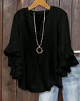 Horiana - Blouse voor vrouwen in grote maten met volantmouwen en V-hals