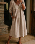 Jaxine - Dames Jurk Patchwork Kant Katoen Linnen Casual Zomer