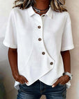 Aurelyth - Asymmetrische damesblouse met knopen en elegante gestructureerde kraag