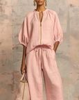 Calyndra - Dames tweedelig ensemble met rits-top en brede broek