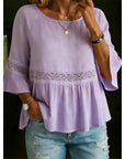 Evarielle - Damesblouse met kant en peplum met volantmouwen