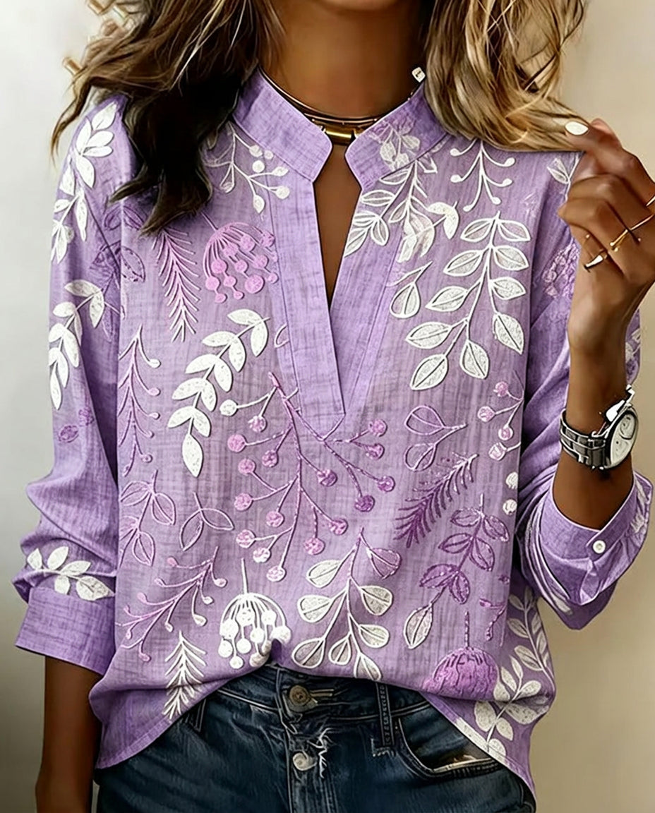 Pelyxa - Damesblouse met bloemenprint van katoen elegante regular fit voor de zomer