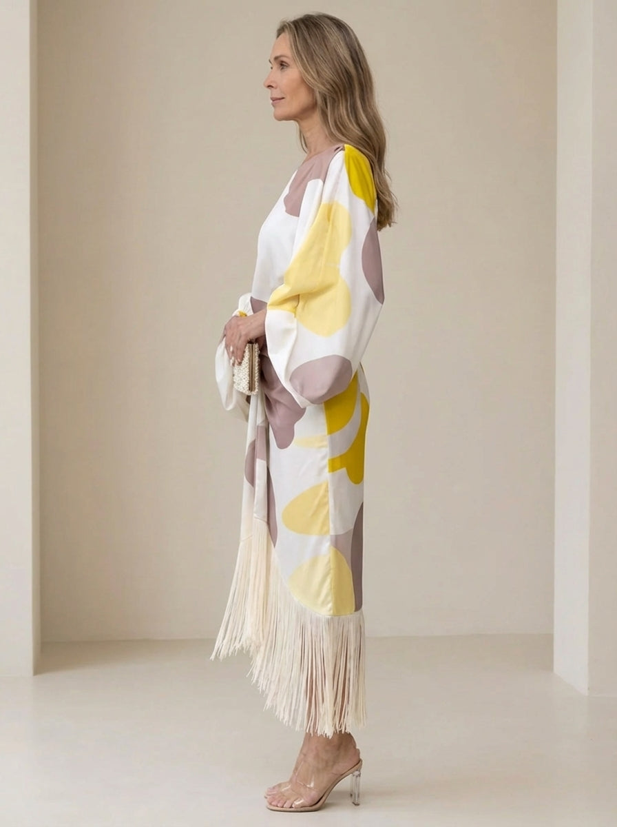 Haveth - Elegante Damesjurk met Franje en Asymmetrische Snit