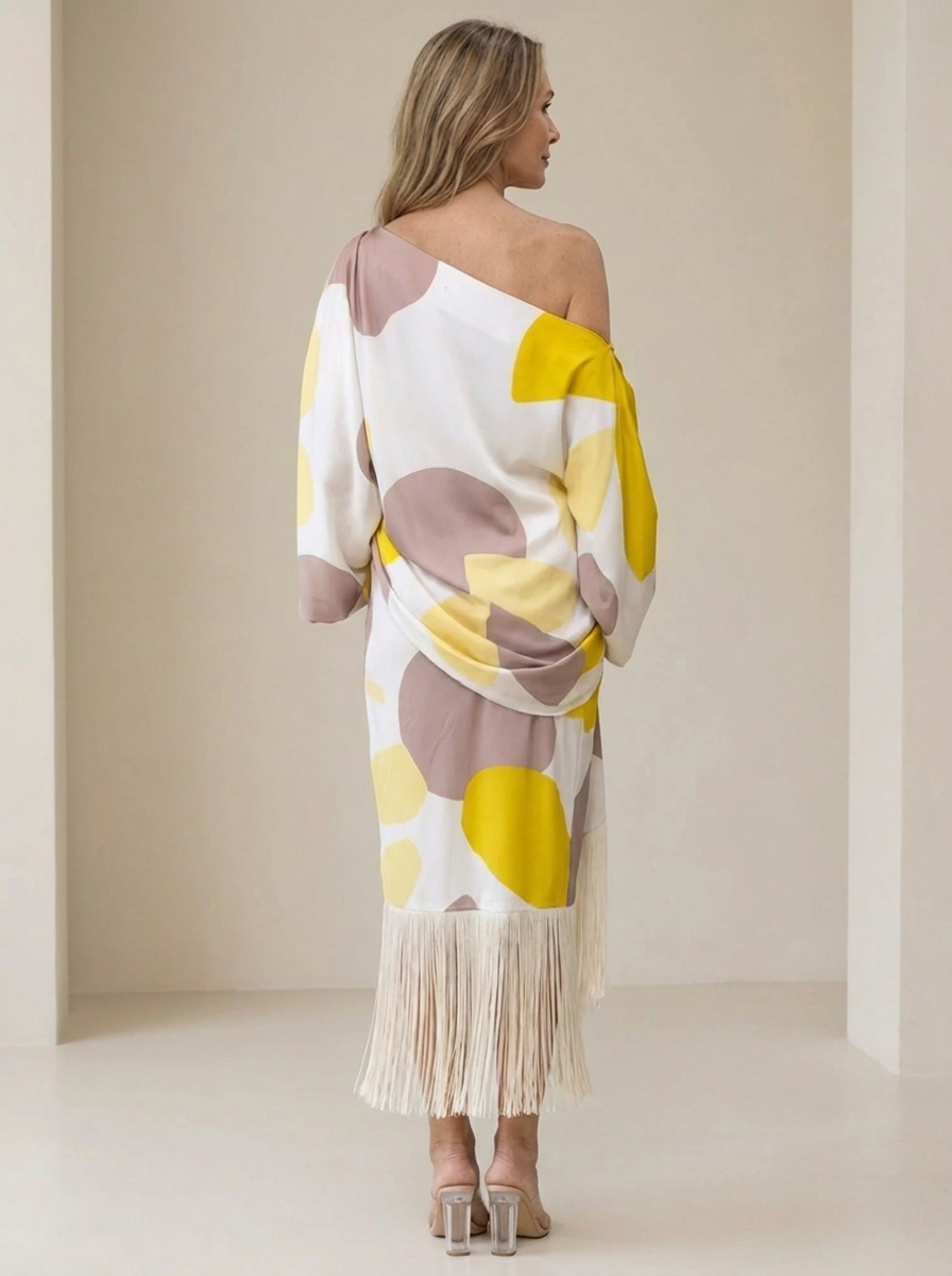 Haveth - Elegante Damesjurk met Franje en Asymmetrische Snit