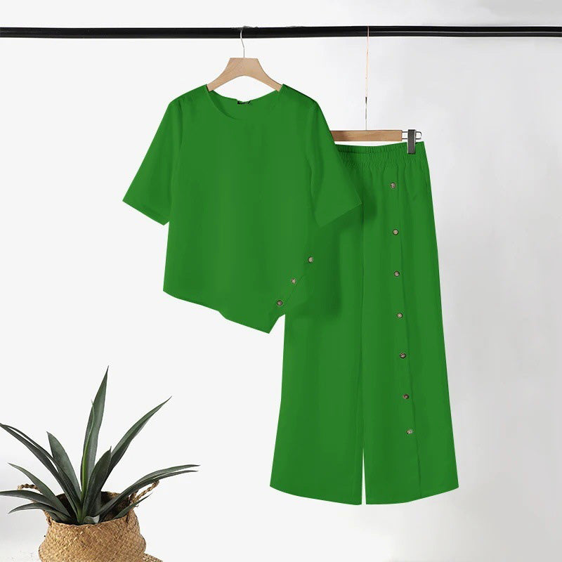 Amelina - Tweedelige set met knopen voor een elegante, casual stijl