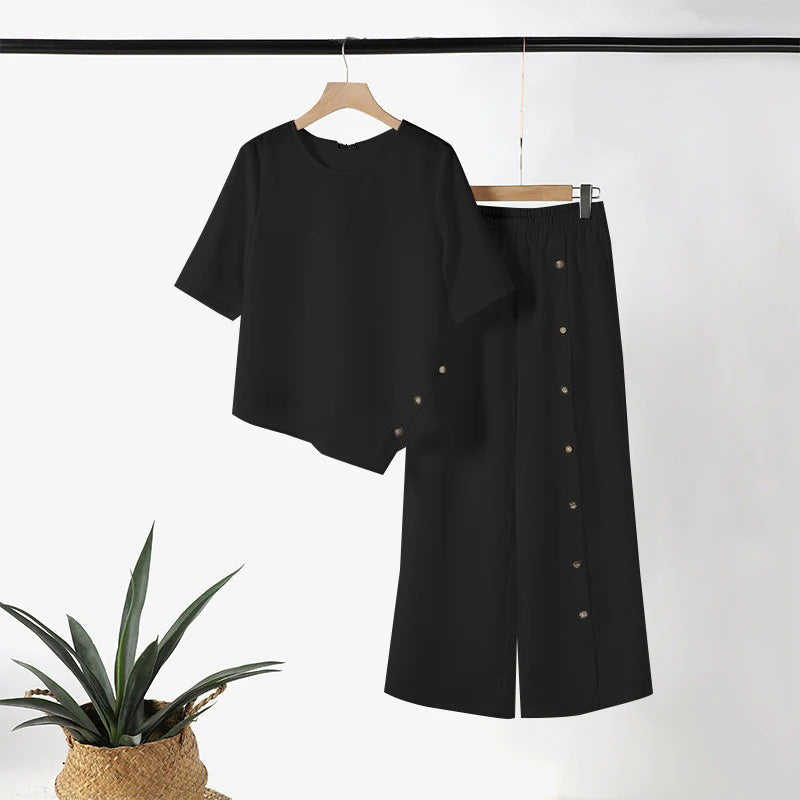Amelina - Tweedelige set met knopen voor een elegante, casual stijl