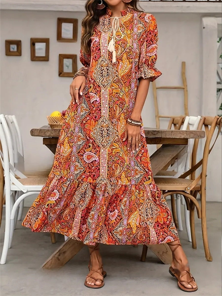 Esther - Elegante V-hals bloemenprint boho jurk voor dames