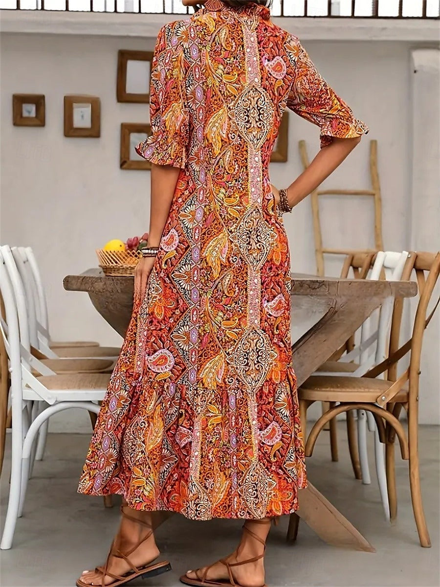 Esther - Elegante V-hals bloemenprint boho jurk voor dames