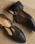 Prynelle - Dames Mary Jane schoenen van leer met gevlochten band