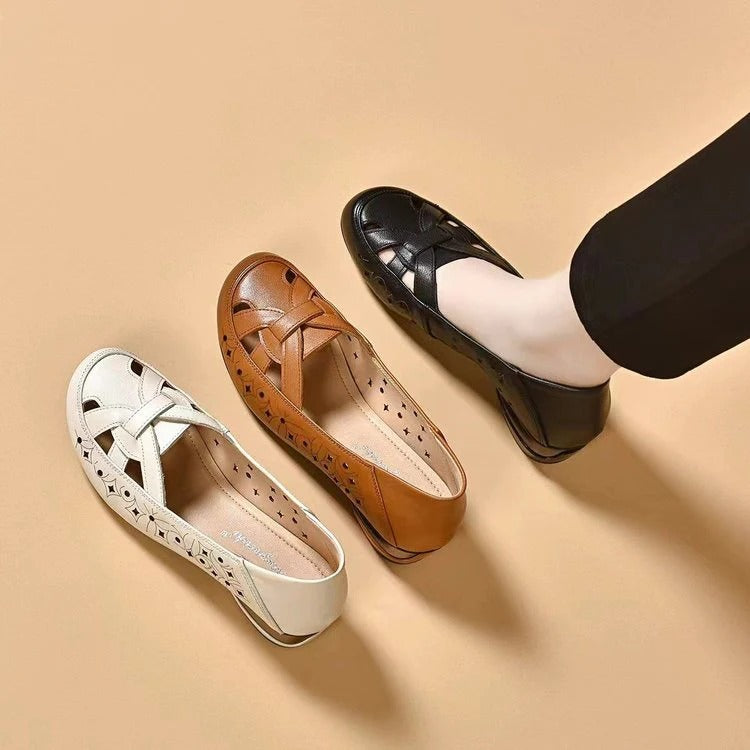 Kavrine - Dames Platte Schoenen Van Gesneden Leer Elegant Slip-On