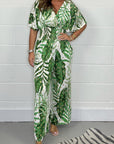 Lucia - Vrouwelijke tropische jumpsuit met korte mouwen en V-hals