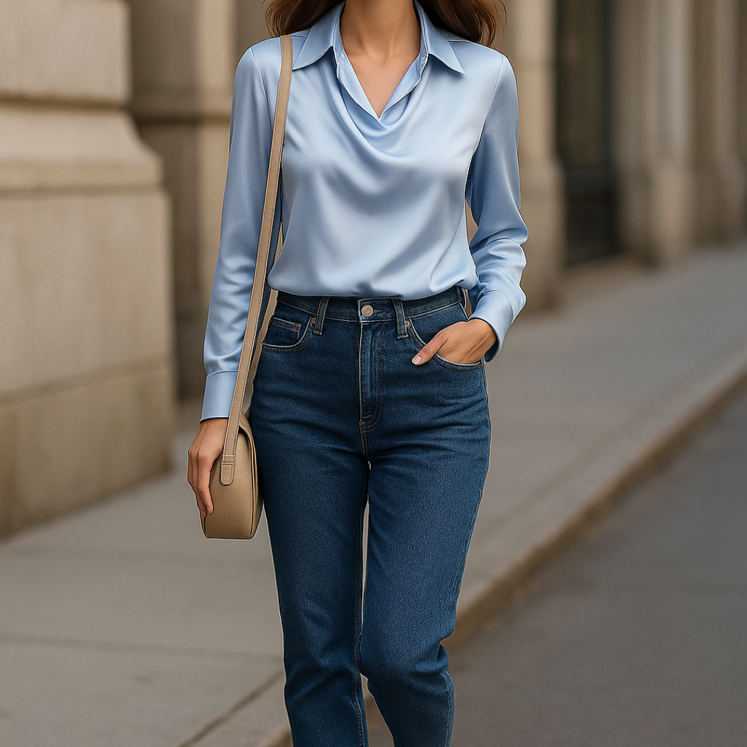 Laureline - Glimmende Blouse met Geplooide Kraag - Chic &amp; Tijdloos