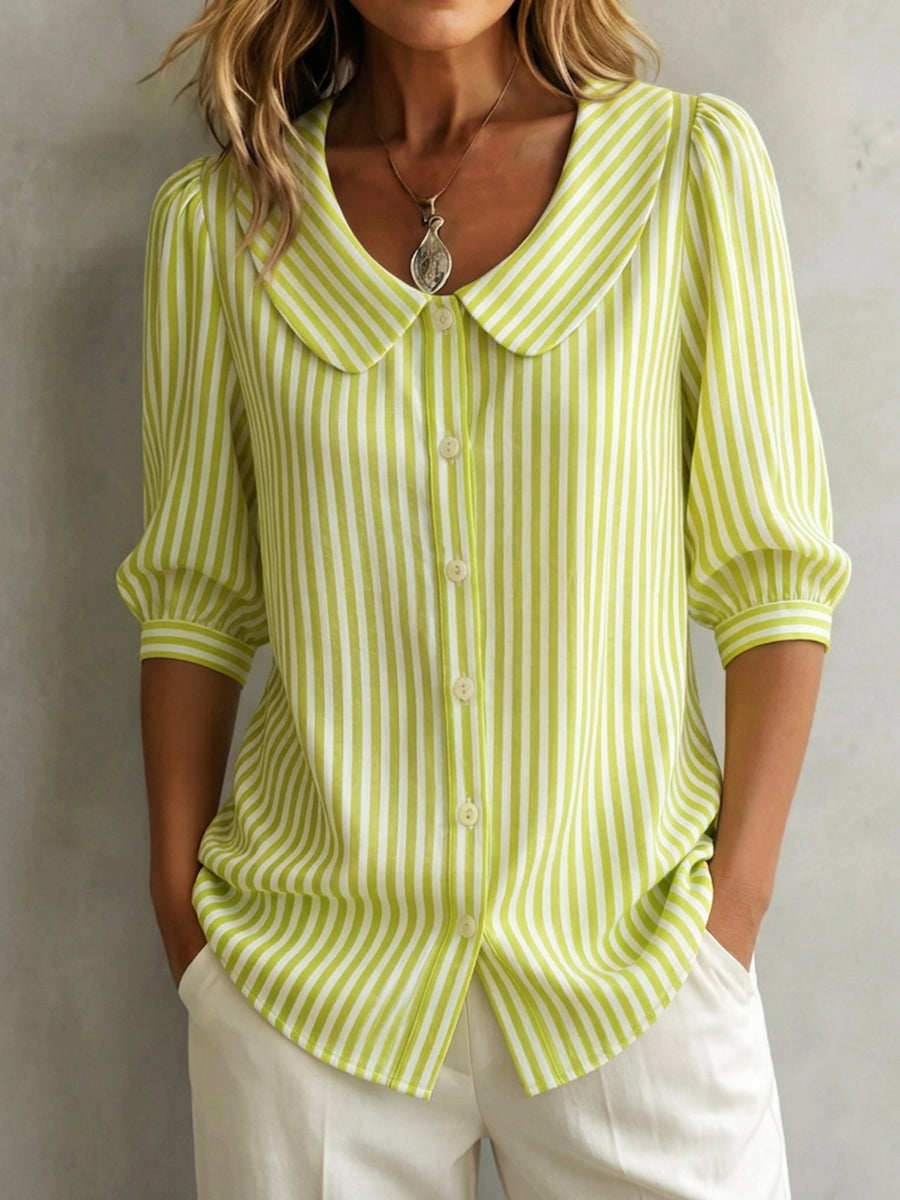Halyssa - Dames blouse gestreept met kraag en knopen, 3/4 mouwen