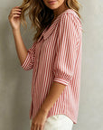 Halyssa - Dames blouse gestreept met kraag en knopen, 3/4 mouwen