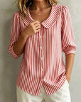 Halyssa - Dames blouse gestreept met kraag en knopen, 3/4 mouwen