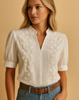 Tylarisse - Elegante witte blouse voor dames met verfijnde bloemenborduursels