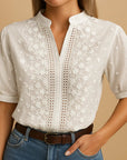 Tylarisse - Elegante witte blouse voor dames met verfijnde bloemenborduursels