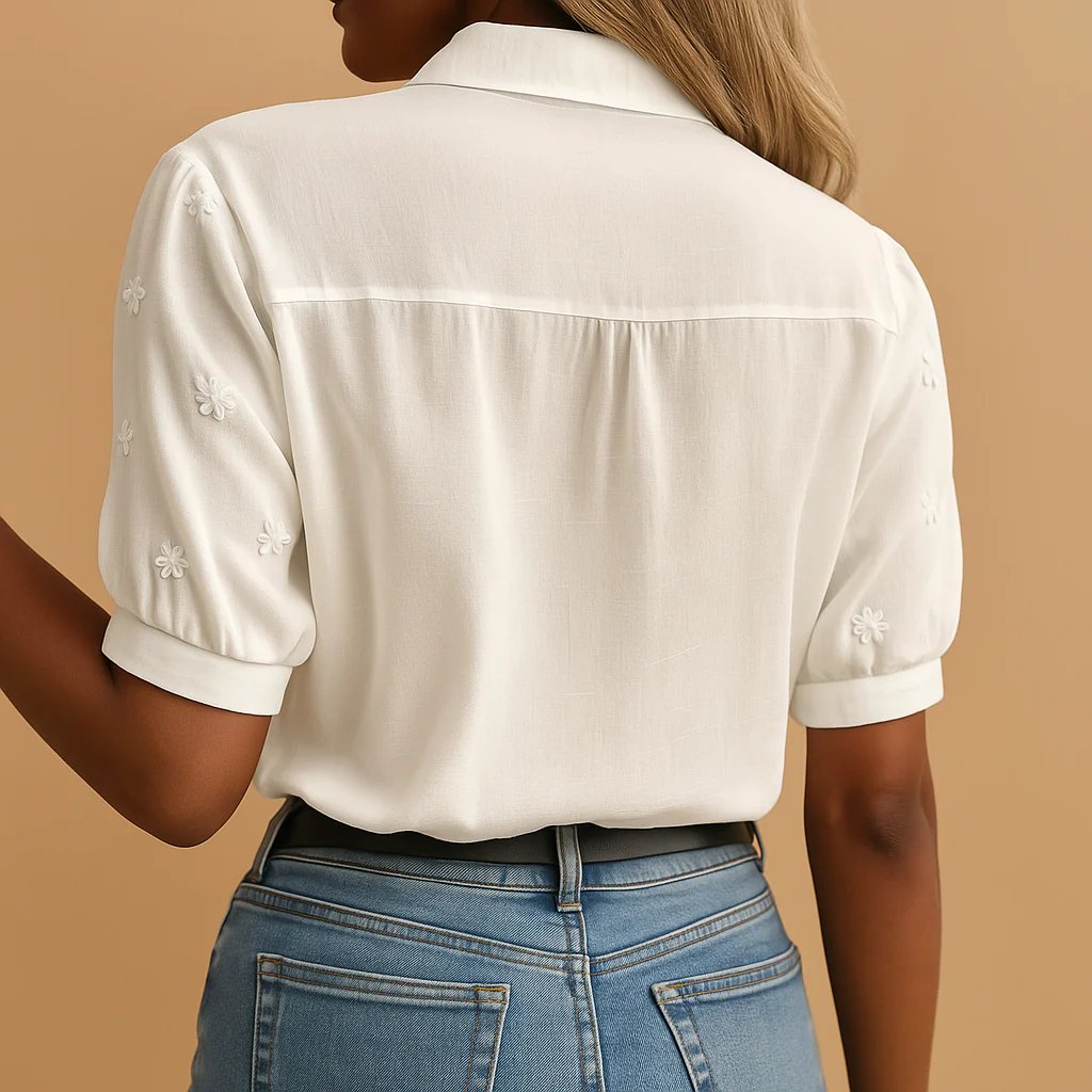 Tylarisse - Elegante witte blouse voor dames met verfijnde bloemenborduursels