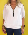 Morena - Zip-up Neck Casual Top