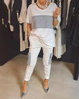 Caroline - Twee-Delige Korte Mouw Patchwork T-shirt & Broek Set