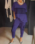 Caroline - Twee-Delige Korte Mouw Patchwork T-shirt & Broek Set