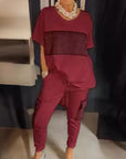 Caroline - Twee-Delige Korte Mouw Patchwork T-shirt & Broek Set