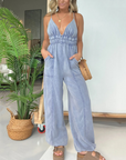 Anja - Denim Deep V-Hals Jumpsuit voor Vrouwen