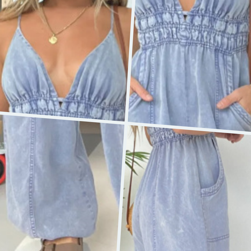 Anja - Denim Deep V-Hals Jumpsuit voor Vrouwen
