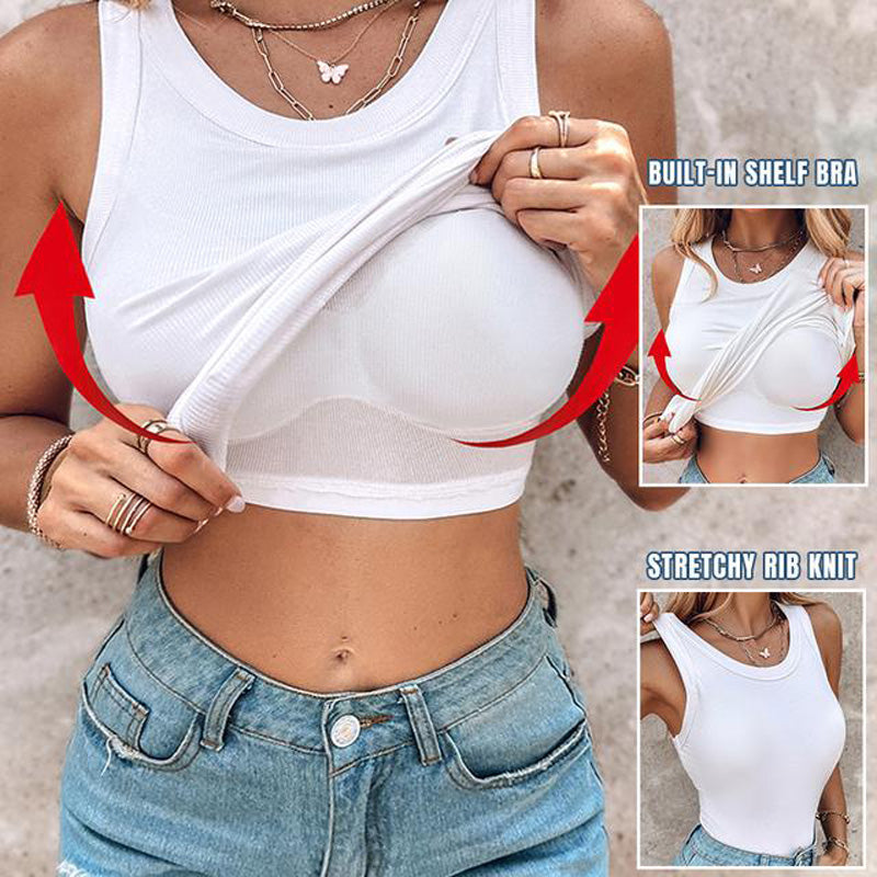 Ilyvera - Dames ribbed tanktop met geïntegreerde ondersteuning en flatterende pasvorm