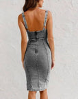 Estelle - Bodycon Denim Jurk met U-Vormige Hals en Split met Verstelbare Bandjes