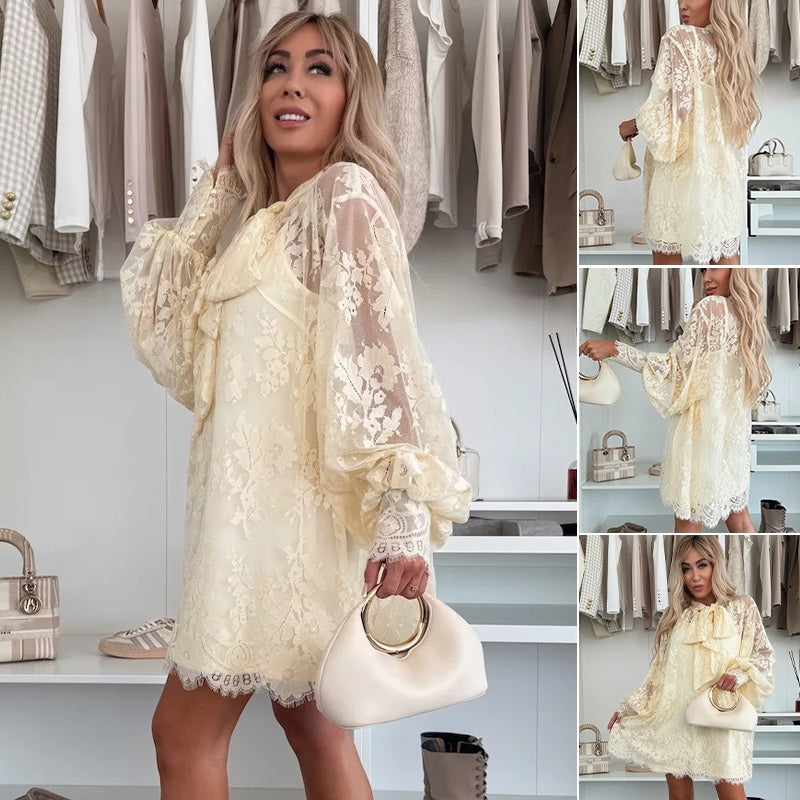 Fleur - Elegante Kanten Mini Jurk met Strik