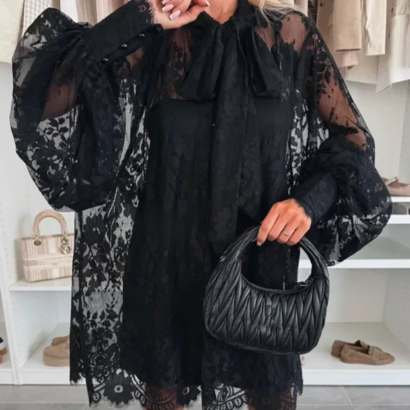 Fleur - Elegante Kanten Mini Jurk met Strik