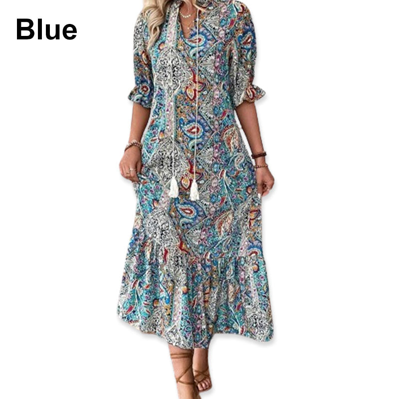 Esther - Elegante V-hals bloemenprint boho jurk voor dames