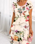 Elif - Bloemen geplooide jurk met ruches