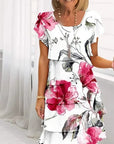 Elif - Bloemen geplooide jurk met ruches