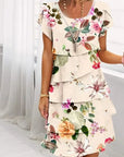 Elif - Bloemen geplooide jurk met ruches