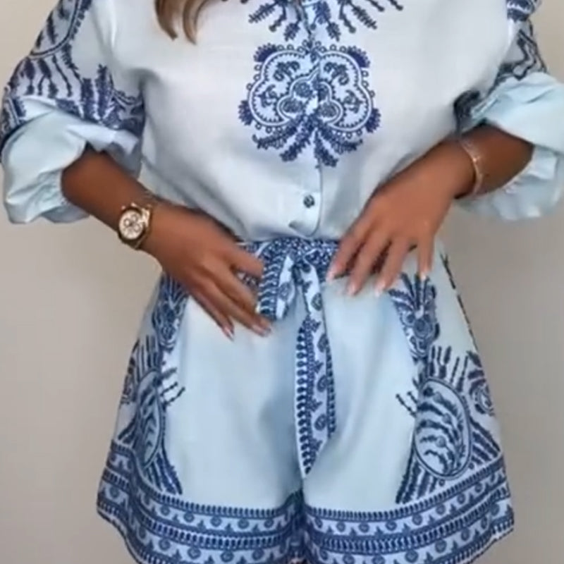 Mylene - Geprinte playsuit met strikceintuur