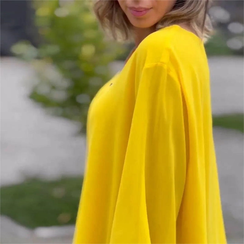 Quorina - Dames Blouse van Chiffon met V-hals en Rits, 3/4 Mouwen, Vloeiende Elegante Stijl