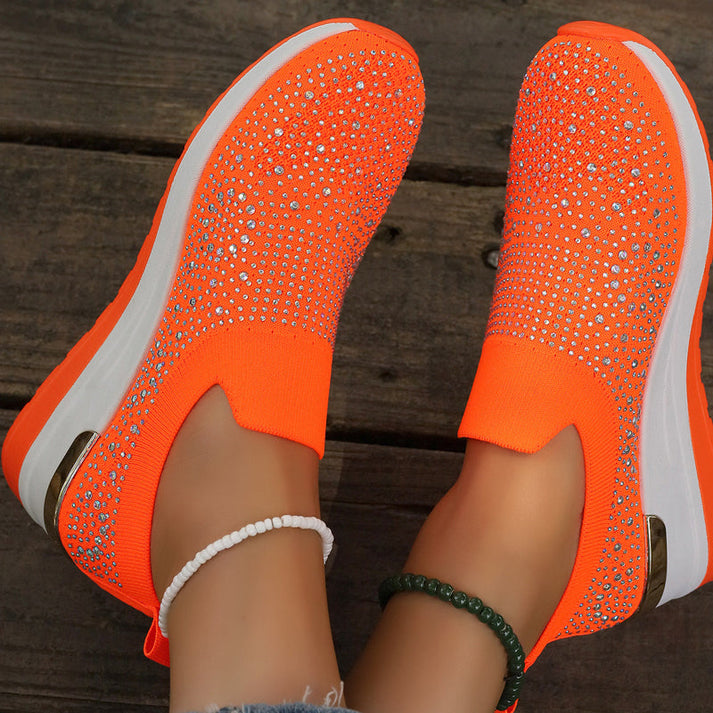 Azelisse - Dames instappers met strass en plateauzool