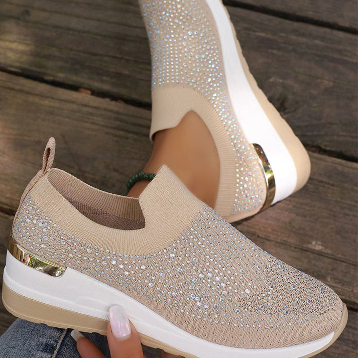Azelisse - Dames instappers met strass en plateauzool