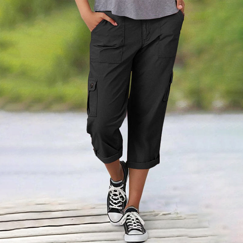 Ophiria - Dames capri cargo broek met meerdere zakken, casual pasvorm
