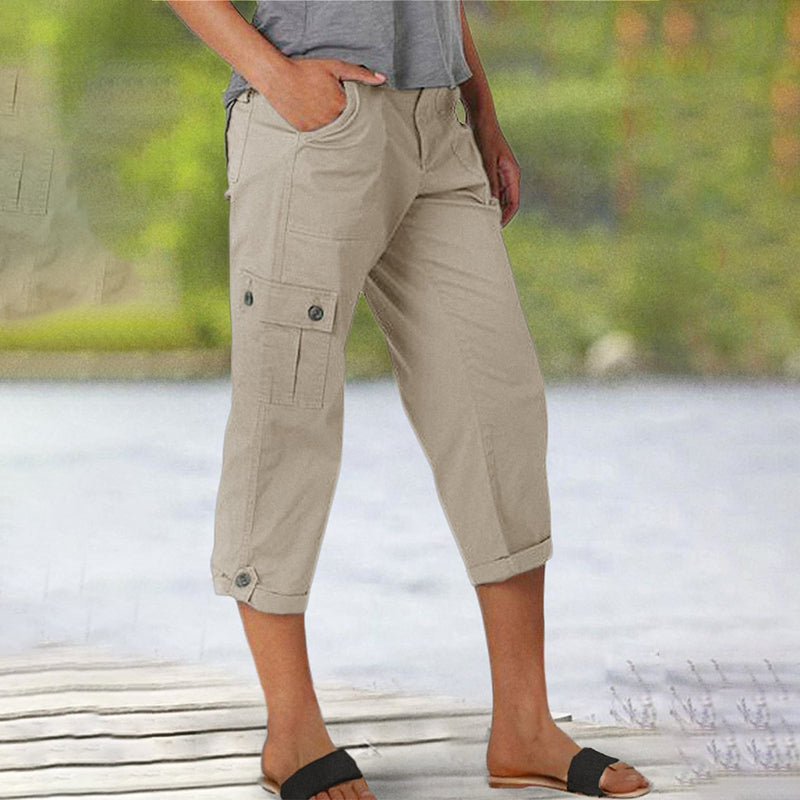 Ophiria - Dames capri cargo broek met meerdere zakken, casual pasvorm