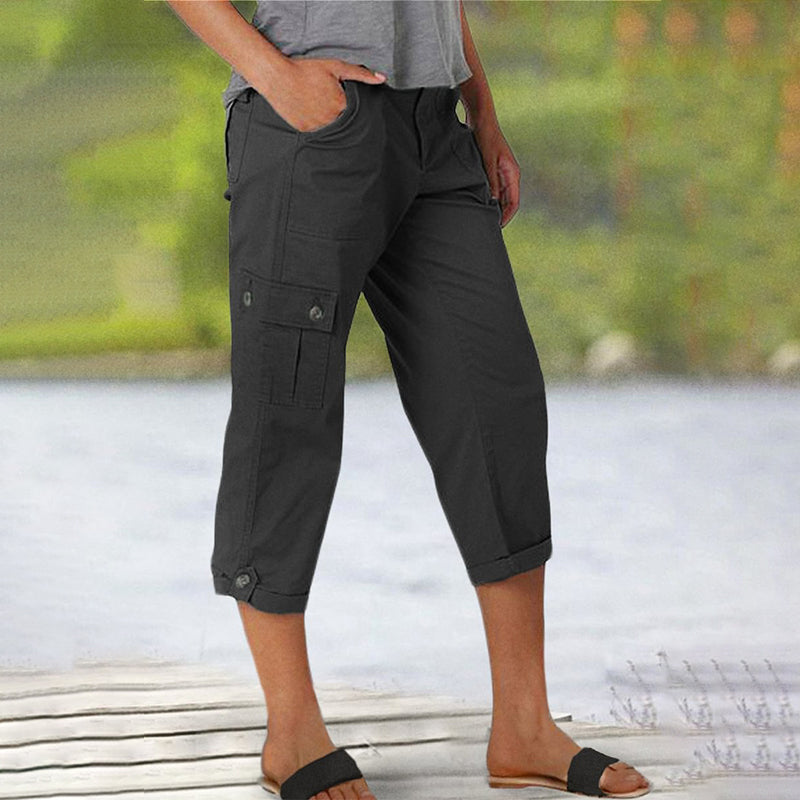 Ophiria - Dames capri cargo broek met meerdere zakken, casual pasvorm