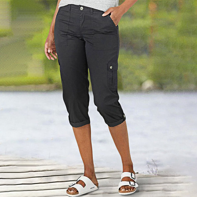 Ophiria - Dames capri cargo broek met meerdere zakken, casual pasvorm