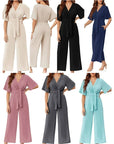 Sylenna - Dames jumpsuit met V-hals en brede benen met riem