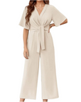 Sylenna - Dames jumpsuit met V-hals en brede benen met riem