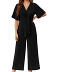 Sylenna - Dames jumpsuit met V-hals en brede benen met riem